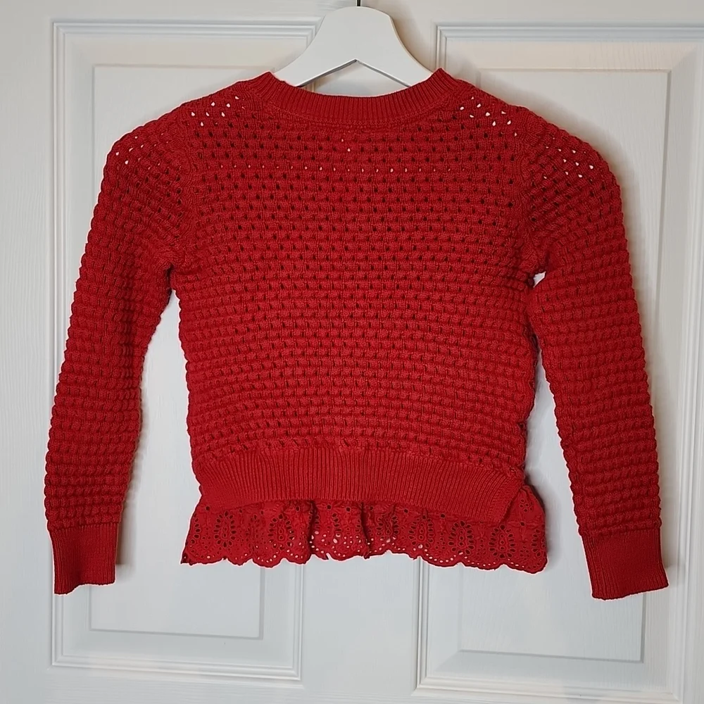 Gap Kids Red Open Knit Sweater With Eyelet Trim, Girls Small (6-7)